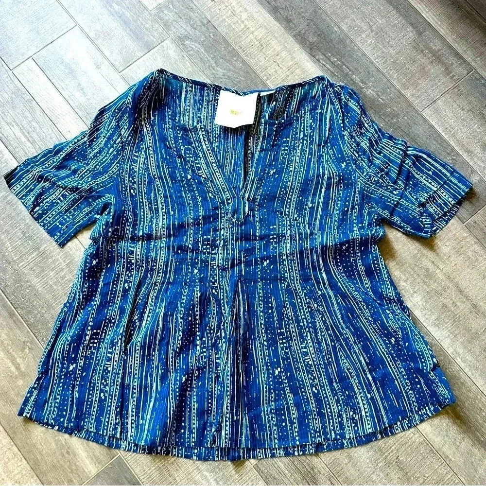 Anthropologie Maeve Blue and White Top | size 2
